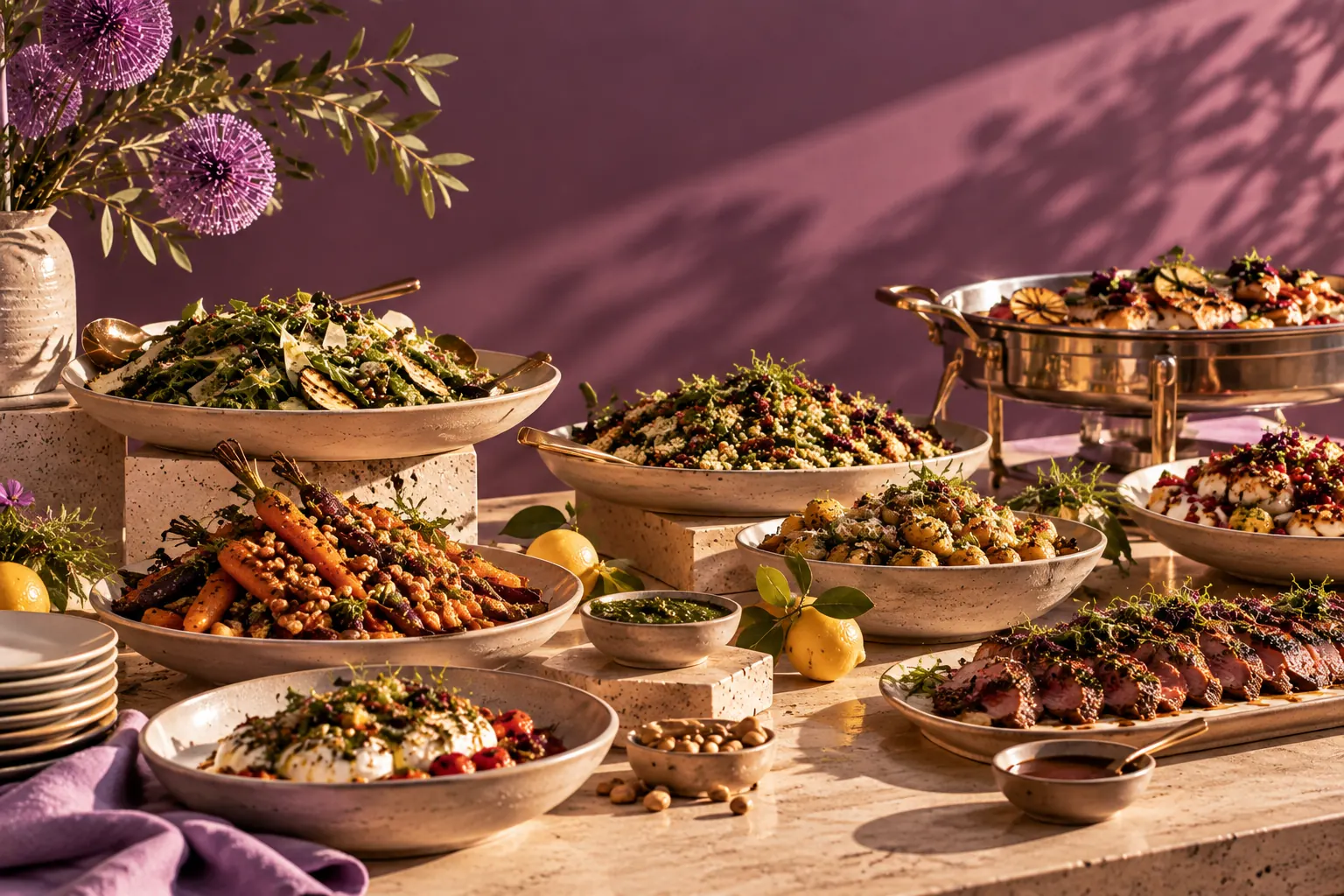 Mediterranes Buffet mit Salaten und Gegrilltem