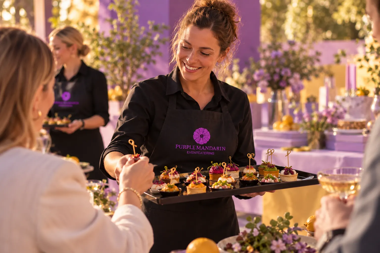 Serviceteam von purplemandarin im Gespräch mit Gästen